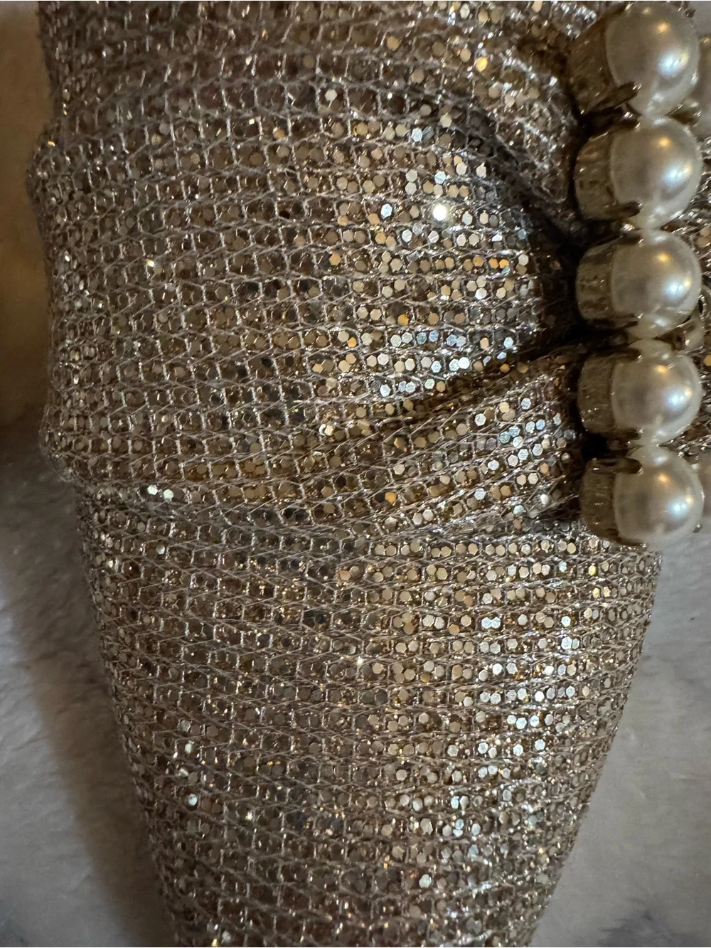 kate spade Gold Glitter Pearl Buckle Pointed Mules